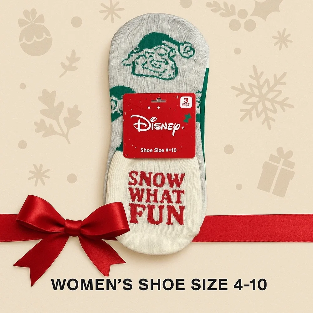 Disney Dopey Holiday No Show Socks 3-Pack Size 4-10